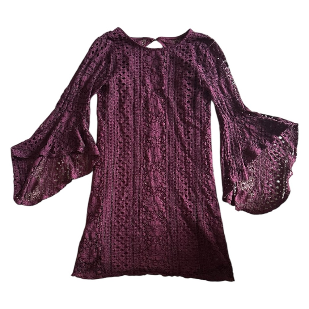 Maroon Flare Sleeve Mini Dress (C1)